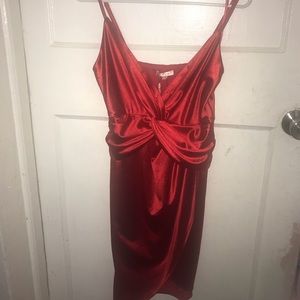 Red silk mini dress